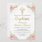 Elegant roze koraalkoraal goud glitter baptisme kaart (Voorkant)