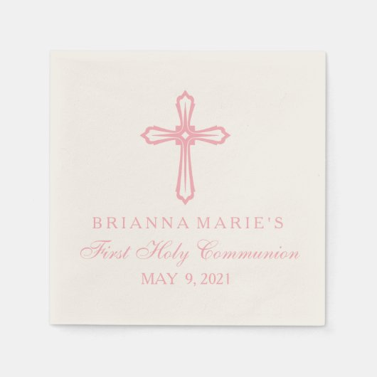 Elegant Roze Kruis Eerste Communie Custom servet (Voorkant)