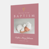 Elegant Roze Kruis Foto Meisje Dopen Welkom Acryl Bord (Hoek)