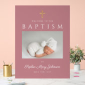 Elegant Roze Kruis Foto Meisje Dopen Welkom Acryl Bord (Huwelijk)