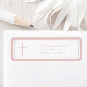 Elegant Roze Kruis Meisje Doop Retouradres Etiket