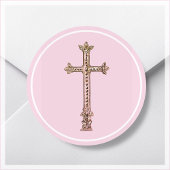 Elegant Roze Kruis Ronde Sticker
