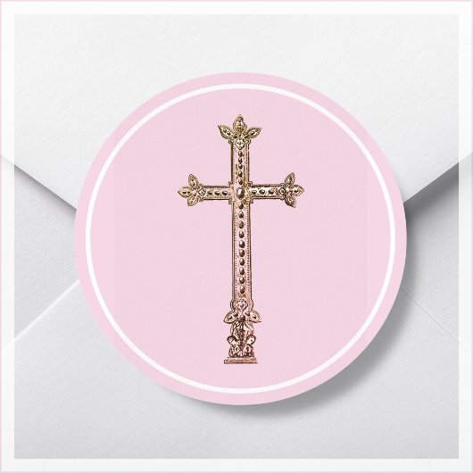 Elegant Roze Kruis Ronde Sticker