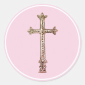 Elegant Roze Kruis Ronde Sticker (Voorkant)