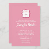 Elegant roze kruisje eerste communiqué uitnodiging (Voorkant / Achterkant)