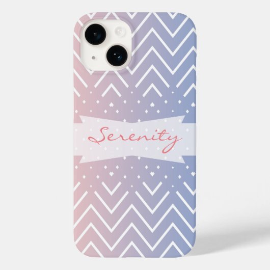 Elegant roze kwarts Blue pastel Chevron Naam Case-Mate iPhone Case (Achterkant)