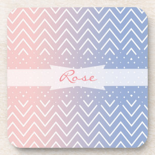 Elegant roze kwarts Blue pastel Chevron Naam Drankjes Onderzetter