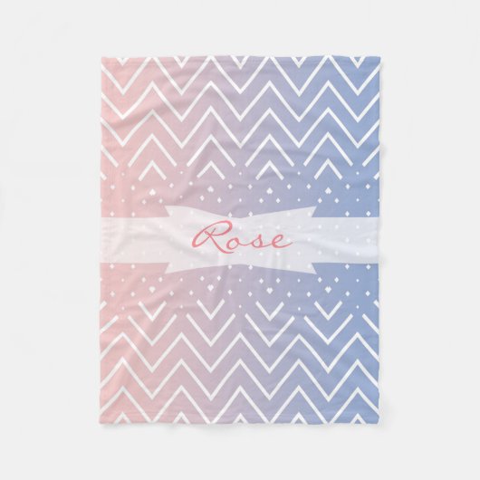 Elegant roze kwarts Blue pastel Chevron Naam Fleece Deken (Voorkant)