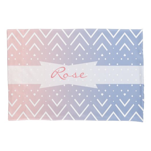 Elegant roze kwarts Blue pastel Chevron Naam Kussensloop (Voorkant)
