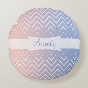 Elegant roze kwarts Blue pastel Chevron Naam Rond Kussen