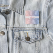 Elegant roze kwarts Blue pastel Chevron Naam Vierkante Button 5,1 Cm (In situ)