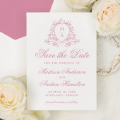 Elegant Roze Kwarts Wapenschild Monogram Foto Brui Save The Date