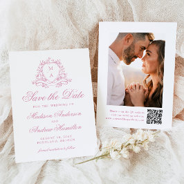 Elegant Roze Kwarts Wapenschild Monogram Foto Brui Save The Date