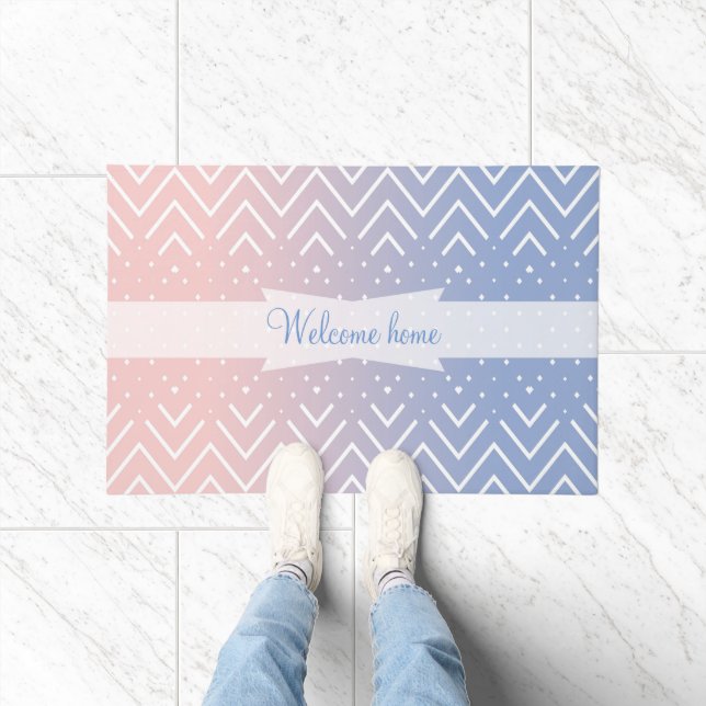 Elegant roze kwartsblauw pastel Chevron Deurmat (Binnen)