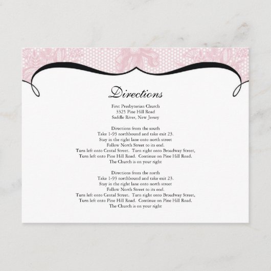 Elegant Roze Lace Direction Card Informatiekaartje (Voorkant)
