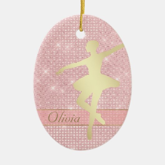 Elegant roze lampjes Gold Ballerina Keramisch Ornament (Voorkant)
