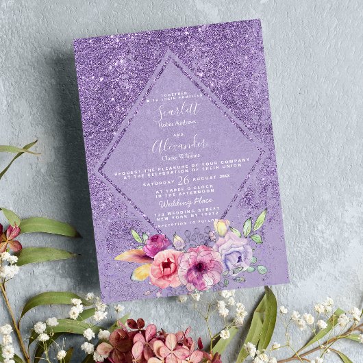 Elegant roze lavender glitter floral Weddenschap Kaart