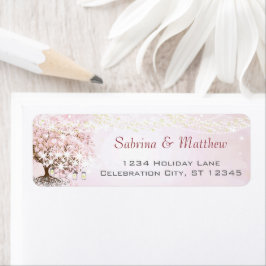 Elegant Roze Leaf Tree Return-adres Etiket
