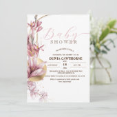 Elegant Roze Lelies Girly Baby shower Party Kaart (Staand voorkant)