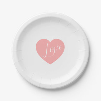 Elegant Roze Liefdes Hart Script Persoonlijk Feest Papieren Bordje