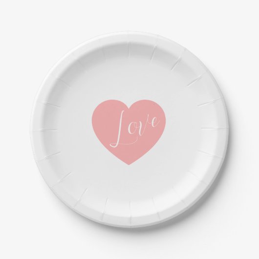 Elegant Roze Liefdes Hart Script Persoonlijk Feest Papieren Bordje (Voorkant)