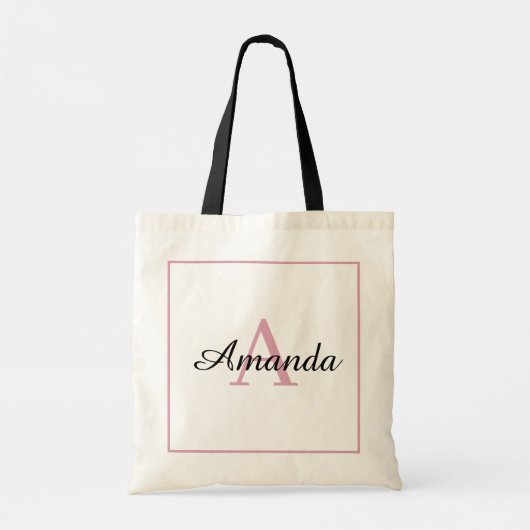 Elegant Roze Lijst Handgeschreven Naam Monogramed Tote Bag (Achterkant)