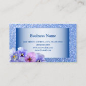 Elegant roze Lila Pansy Floral Blue Glitter Visitekaartje (Achterkant)
