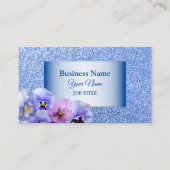 Elegant roze Lila Pansy Floral Blue Glitter Visitekaartje (Voorkant)