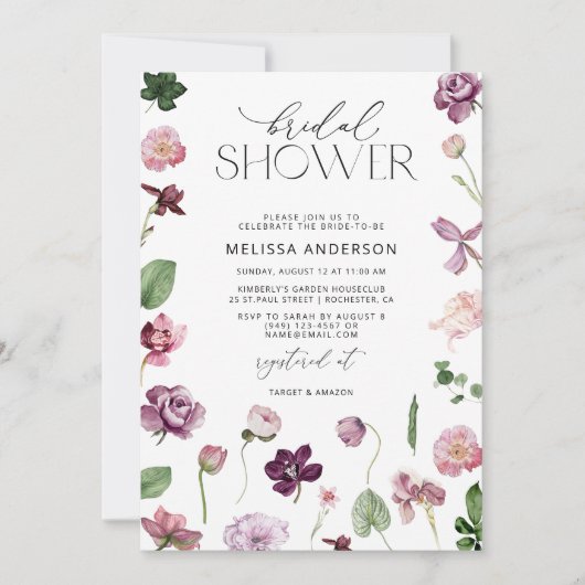 Elegant roze Lila ventilatordouche - uitnodiging (Voorkant)