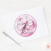 Elegant roze Lily Waterverf Gepersonaliseerde naam Ronde Sticker (Envelop)