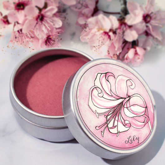 Elegant roze Lily Waterverf Gepersonaliseerde naam Ronde Sticker