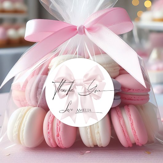 Elegant roze lint Bedankt Ronde Sticker