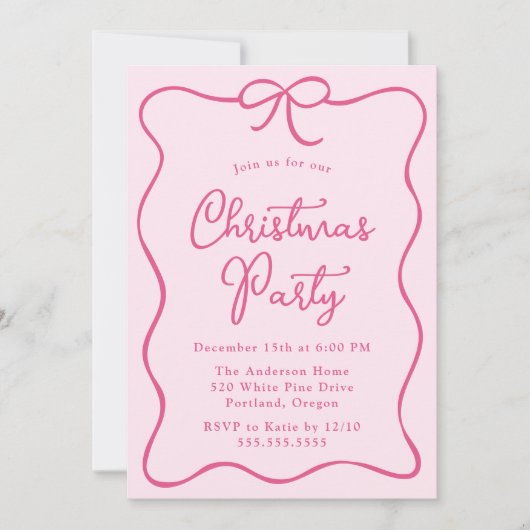 Elegant roze lint boog kerstfeest kaart (Voorkant)