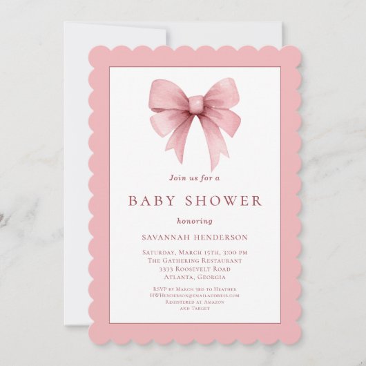 Elegant Roze Lint Bow Baby shower Kaart (Voorkant)