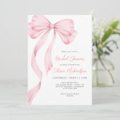 Elegant Roze Lint Bow Coquette Vrijgezellenfeest Kaart (Staand voorkant)