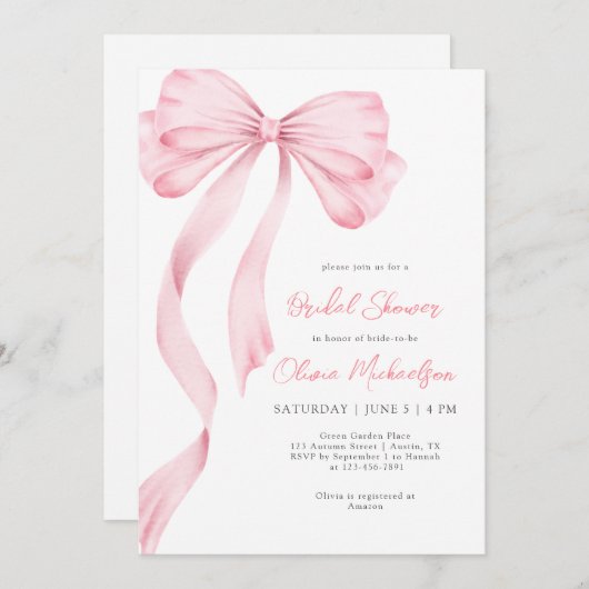 Elegant Roze Lint Bow Coquette Vrijgezellenfeest Kaart (Voorkant / Achterkant)