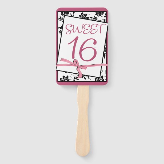 Elegant roze lint zoet 16 handwaaier (Voorkant)