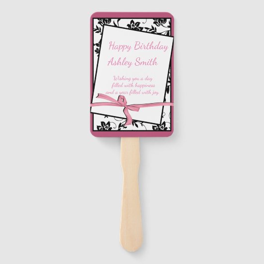 Elegant roze lint zoet 16 handwaaier (Achterkant)