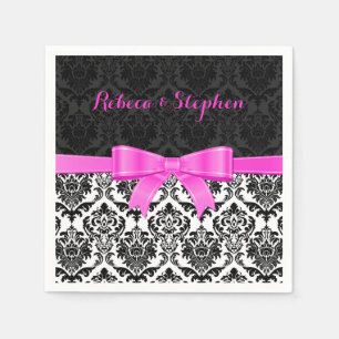 Elegant Roze Lint Zwart & Wit Damasks 2 Servetten