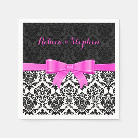 Elegant Roze Lint Zwart & Wit Damasks 2 Servetten (Voorkant)
