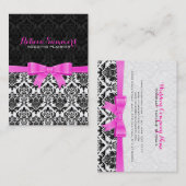 Elegant Roze Lint Zwart & Wit Damasks 2 Visitekaartje (Voorkant / Achterkant)