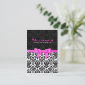 Elegant Roze Lint Zwart & Wit Damasks 2 Visitekaartje (Staand voorkant)