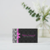 Elegant Roze Lint Zwart & Wit Damasks 2a Visitekaartje (Staand voorkant)