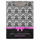 Elegant Roze Lint Zwart & Wit Damasks Klembord (Voorkant)