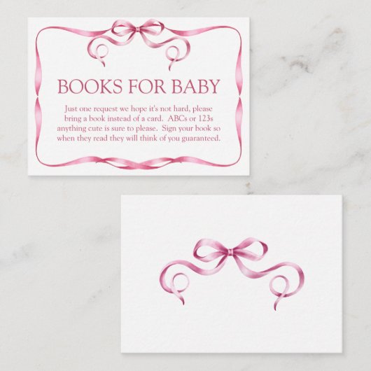 Elegant roze lintboeken voor Baby Informatiekaartje (Voorkant / Achterkant)