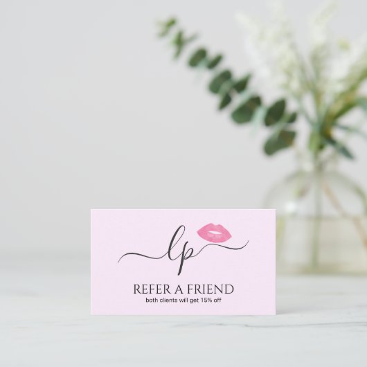 Elegant roze lippen handgeschreven script kalligra aanbevelingskaartje (Staand voorkant)