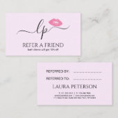 Elegant roze lippen handgeschreven script kalligra aanbevelingskaartje (Voorkant / Achterkant)