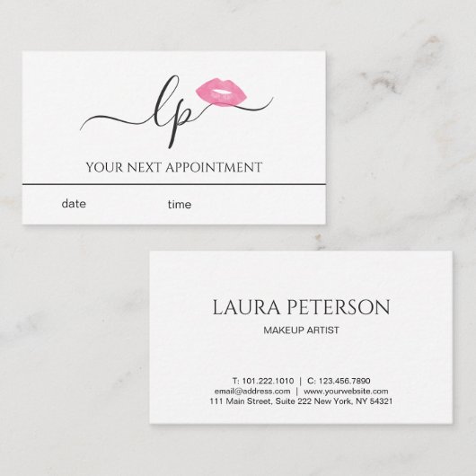 Elegant roze lippen handgeschreven script kalligra afsprakenkaartje (Voorkant / Achterkant)