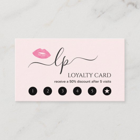 Elegant roze lippen handgeschreven script kalligra klantenkaartje (Voorkant)