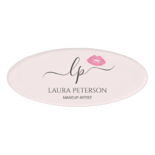 Elegant roze lippen handgeschreven script kalligra naambadge